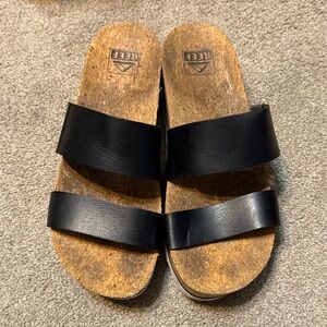 Reef Black Cushion Vista High Platform Double Strap Sandals Size 8